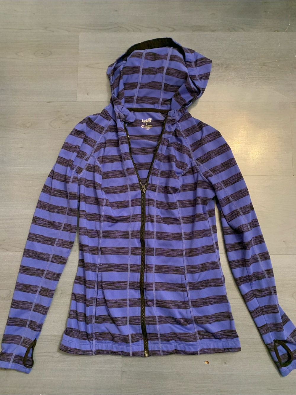 Blue & Black Lukka Striped Zip-Up Hoodie